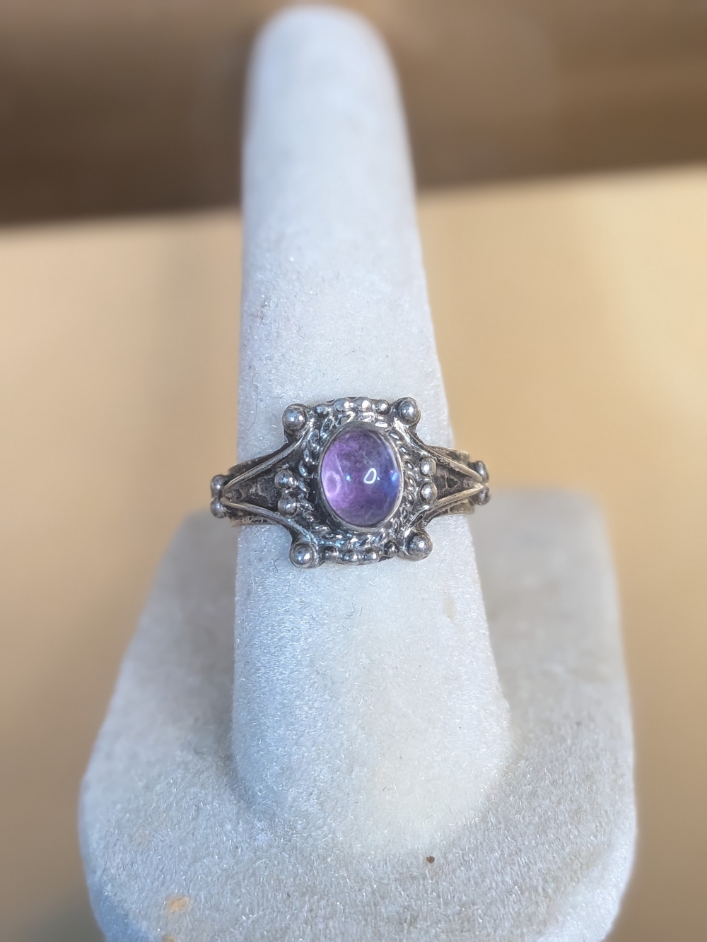 Vintage Sterling Silver Ring with Purple Glass Stone